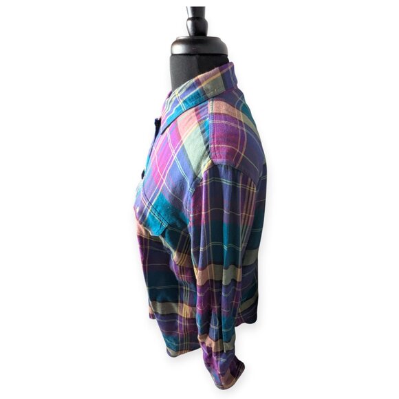 Chaps Vibrant Multicolor Plaid Button Front Long Sleeve Shirt Size 1X - Picture 6 of 13